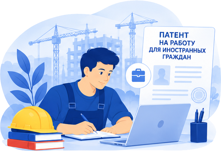 Девушка в каске с ноутбуком оформляет патент на работу