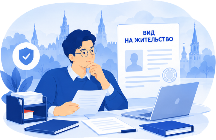 Мужчина с ноутбуком оформляет вид на жительство