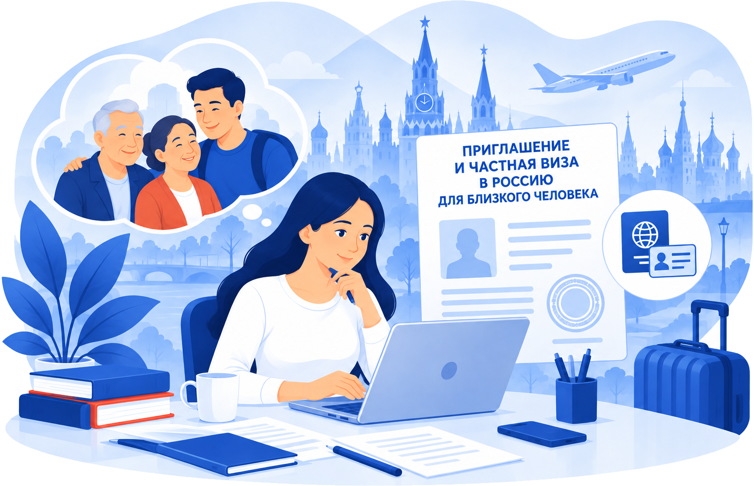 Девушка оформляет приглашение и частную визу для близкого человека