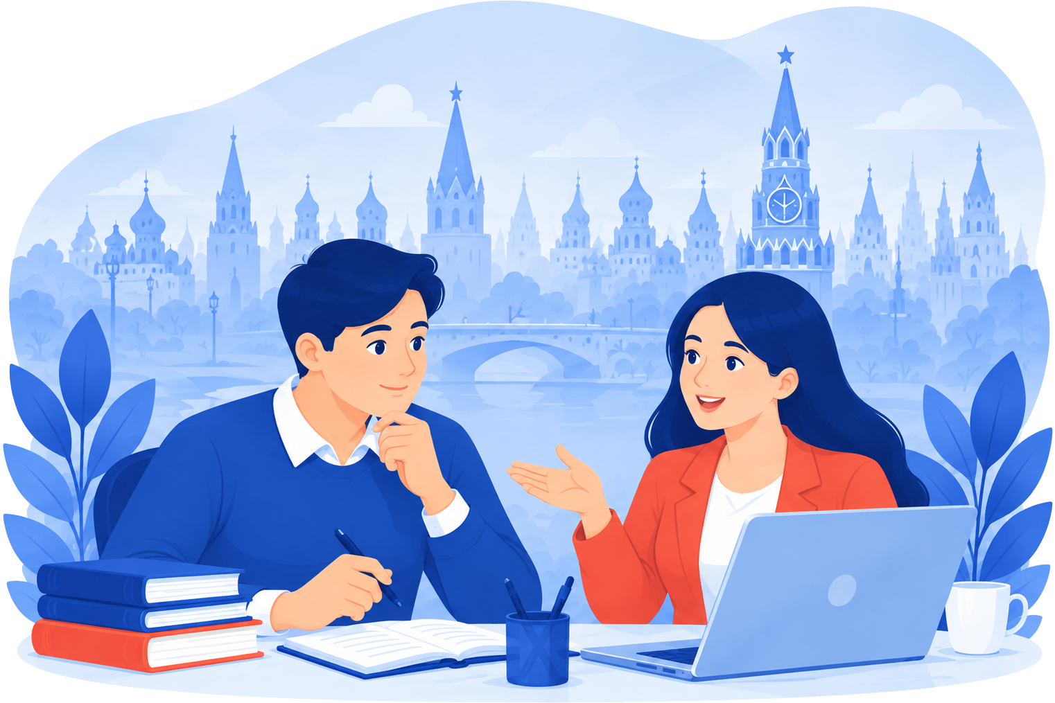 Двое людей с ноутбуком оформляют приглашение