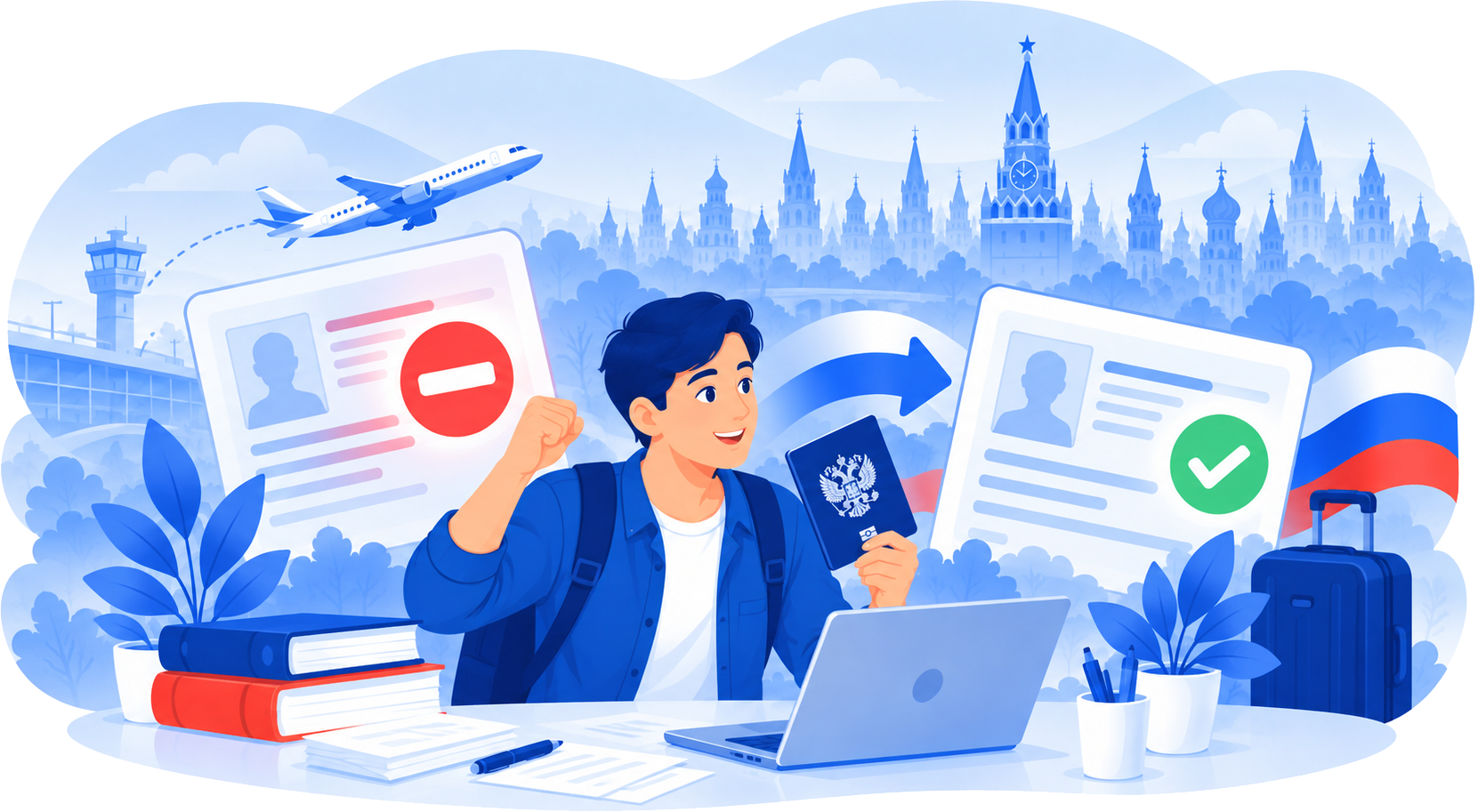 Мужчина с паспортом и ноутбуком: запрет на въезд снимается